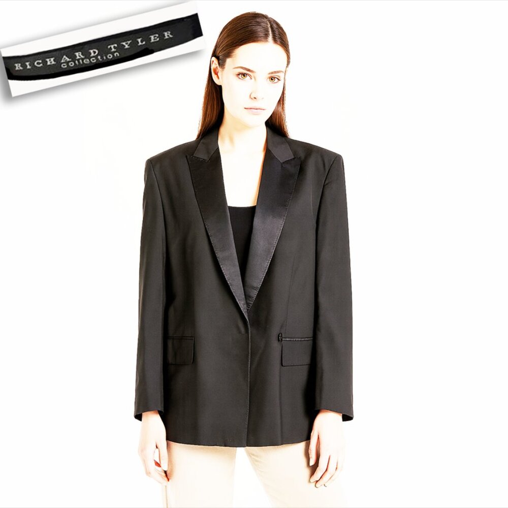Rare, Vintage Richard Tyler Black “Tuxedo” Blazer, Size 44 / US Size 10 - Picture 3 of 14